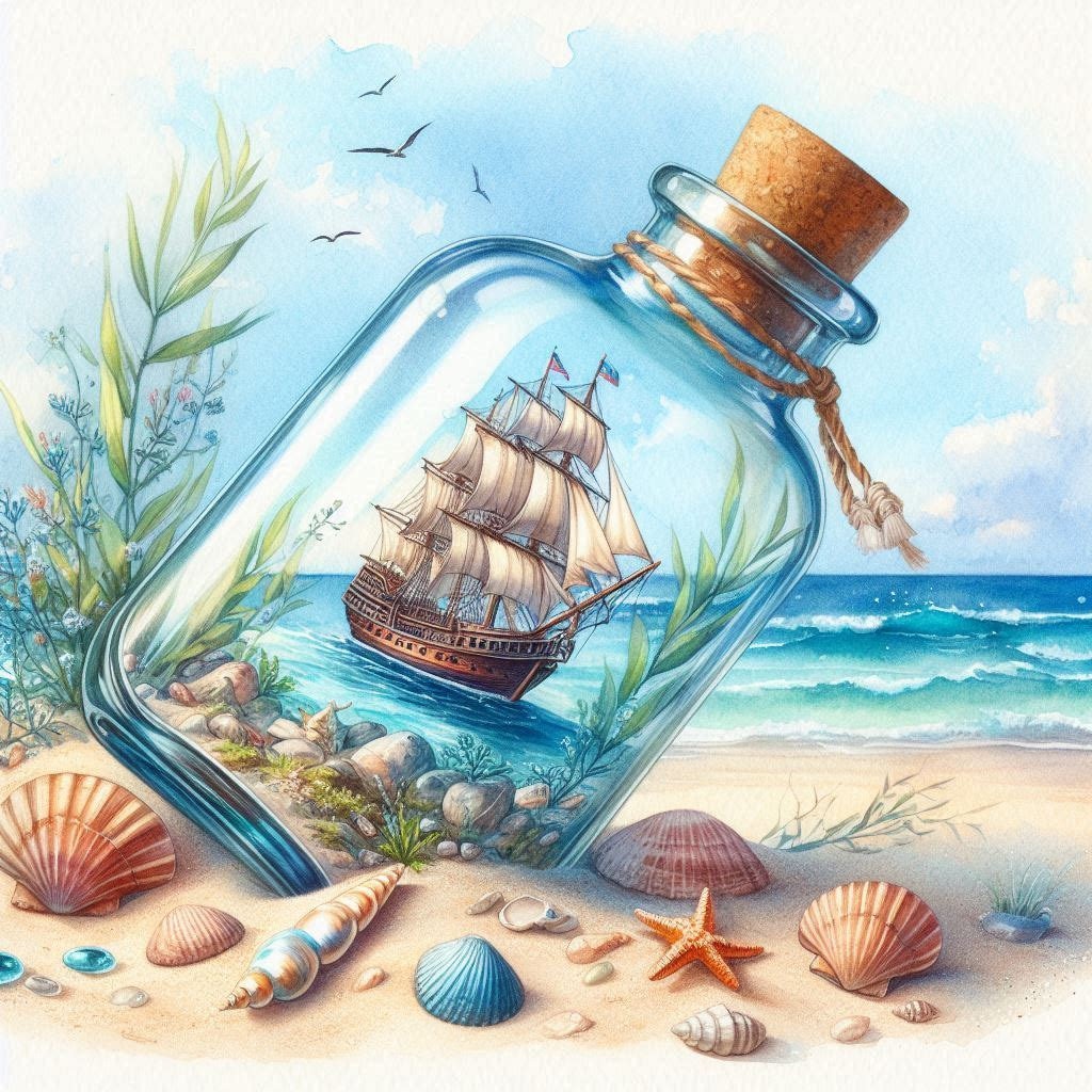 PDF Sea in a Bottle Cross Stitch pattern, Cross Stitch, Gift design, PDF Instant Download.