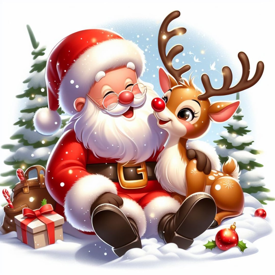 Santa With Rudolf PDF Santa Claus With Rudolf Counted Cross Stitch Pattern, Instant ...