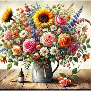PDF Flowers bouquet Sunflower Roses Counted cross stitch pattern Summer Garden Flowers Modern Digital chart Instant Download Digital format