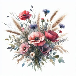 PDF Wild Field Flower Bouquet Geteld kruissteekpatroon Digitale X-steekkaart modern Instant Download Digitaal formaat