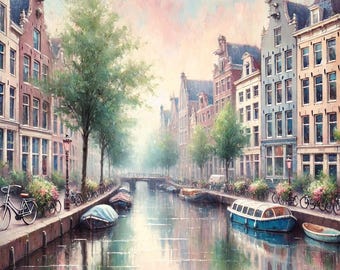 PDF Amsterdam Counted Cross Stitch Pattern, Amsterdam Canal Cross Stitch, Netherlands design, European city Instant Download Digital format