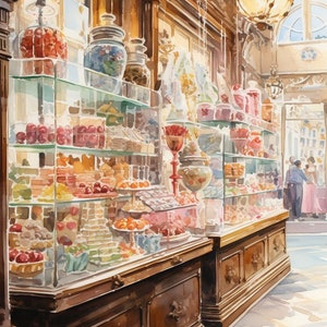 PDF Europe Cafe Pastry Shop Counted Cross Stitch Pattern, City Landscape Instant Download Digital format