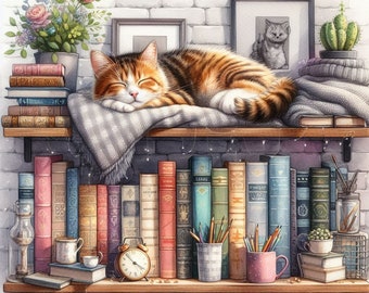 PDF Sleeping Cat Cross Stitch pattern, Cross Stitch, Gift design, PDF Instant Download.