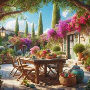 PDF Mediterranean Courtyard, Counted Cross Stitch Pattern, Garden Flowers, Summer Landscape, Instant Download PDF, Old Town Street