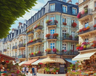 PDF European Street, Counted Cross Stitch Pattern, City Flowers Shop, Victorian House, Summer Cityscape, Instant Download PDF, Digital chart