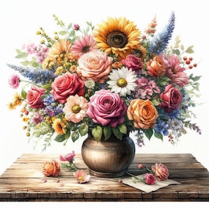 PDF Flowers bouquet Sunflower Roses Counted cross stitch pattern Summer Garden Flowers Modern Digital chart Instant Download Digital format