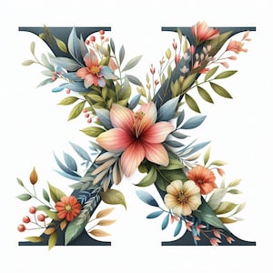 PDF Floral Alphabet Letter X Large Size Cross Stitch Pattern, Instant Download Digital format