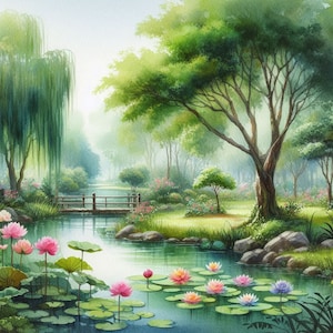 PDF Pond in a Garden Cross Stitch Pattern Digital Format Cross Stitch pattern, PDF Instant Download.
