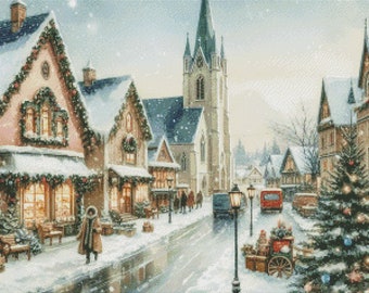 PDF Christmas Street Houses Cross Stitch pattern, Santa Christmas Village Cross Stitch, Gift design, PDF Instant Download.