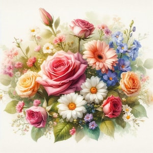 PDF Flowers bouquet Chamomile Roses Counted cross stitch pattern Summer Garden Flowers Modern Digital chart Instant Download Digital format