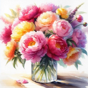 PDF Bloemboeket Roze Pioenrozen Geteld kruissteekpatroon Pioenrozen Digitale X-steekgrafiek modern Instant Download Digitaal formaat