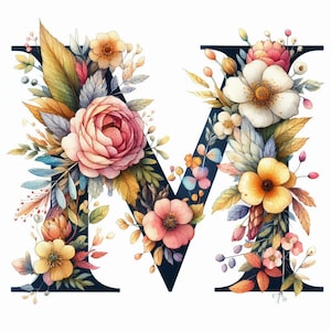 PDF Floral Alphabet Letter M Large Size Cross Stitch Pattern, Instant Download Digital format