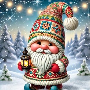 PDF Christmas Gnome, Counted Cross Stitch Pattern, Christmas Tree, Christmas Eve, Winter Landscape, Instant Download Digital Format