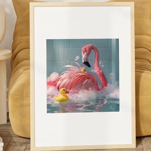Flamingo Print Vertical Animals In Bathtubs Bathroom Wall Art Cute Animals in Bathroom Prints Kids Bathroom Animal Art Nursery Wall Art Gift
