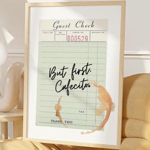 Ale najpierw Cafecito Print Ale najpierw wydruk artystyczny kawy Minimalistyczny plakat z kawą Wystrój kuchni w mieszkaniu Uroczy plakat z czeku dla gości Cyfrowy zielony