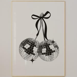 Ribbon Disco Ball Dorm Room Decor Coquette Digital Print Retro Wall Art Trendy Wall Art Girly Poster Disco Cherries Art Print Vintage Art