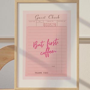 Ale najpierw Cafecito Print Ale najpierw wydruk artystyczny kawy Minimalistyczny plakat z kawą Wystrój kuchni w mieszkaniu Uroczy plakat z czeku dla gości Cyfrowy różowy