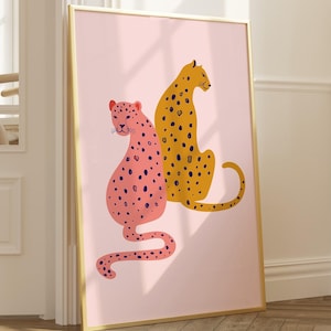 Cheetah Print Pink Leopard Art Print Boho Home Decor Blush Pink Wall Art Orange Jungle Poster Minimal Cheetah Art, Animal Boho Girl Gift