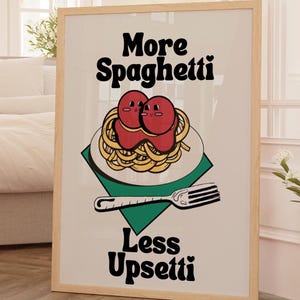 More Spaghetti Less Regretti Retro Kitchen Print Dining Room Wall Art Pasta Posters Italian Kitchen Decor Unique Wall Art Less Upsetti Art