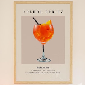 Aperol Spritz Art Print Bar Cart Decor Koktajl Party Signature Drink Sign Modna ściana Minimalistyczna Elegancka Wyrafinowana Retro Różowa