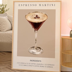 Espresso Martini Art Print Bar Cart Decor Cocktail Poster Party Signature Drink Sign Trendy Wall Minimalist Elegant Sophisticated Dorm Decor