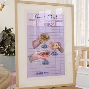 Guest Check Cheers Cocktail Print Trendy Kitchen Art Alcohol Poster Bar Cart Print Retro Style Guest Check Print Preppy Cocktail Printable
