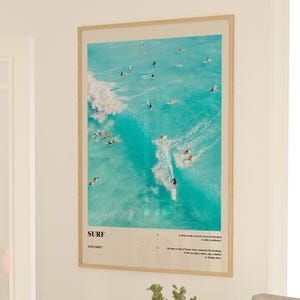 Surf muur kunst blauwe kust Surf omhoog poster fotografie definitie afdrukken Oceaan Art Print esthetische slaapzaal decor surfer cadeau slaapzaal kunst