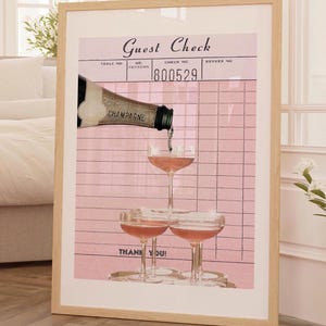 Champagne Guest Check Print Trendy Wall Art Prints Bar Cart Decor Pink Art Girly Trendy Printable Art Preppy Digital Prints Aesthetic Dorm
