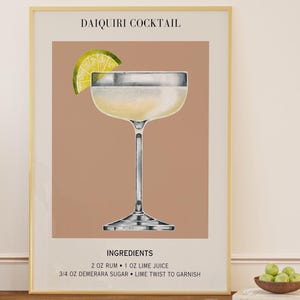 Koktajl Daiquiri Sztuka Bar Cart Dekoracja Koktajlu Plakat Impreza Podpis Drink Znak Modna Ściana Minimalistyczny Elegancki Wyrafinowany Retro Brązowy Sztuka