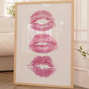 Pink Art Prints Trendy Wall Art Kiss Lips Wall Art Dorm Wall Art Lips Print Preppy Dorm Girly Printable Fashion Wall Art Makeup Wall Decor