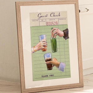 Guest Check Cheers Cocktail Print Trendy Kitchen Art Alcohol Poster Bar Cart Print Retro Style Guest Check Print Preppy Cocktail Printable