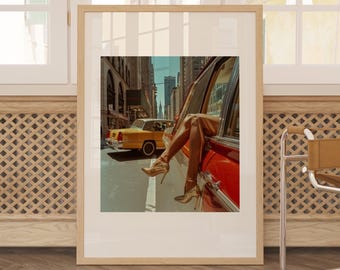 High Heels in Classic Car Poster Taxi NYC Fashion Photography Fashion Wall Art Print Printable Wall Art Digital Download Dorm Poster Print