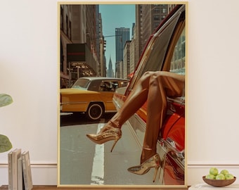 High Heels in Red Classic Car NYC Taxi Poster NYC Fashion Photography Fashion Wall Art Print New York Fashion Week Printable Wall Art