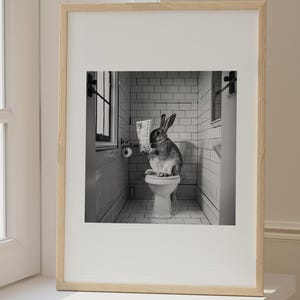 Rabbit In Bathtub Bunny In Bathroom Cute Bathroom Wall Art Animal Decor Bathroom Decor Nursery Decor Bunny Wall Art Rabbit Wall Art Kids
