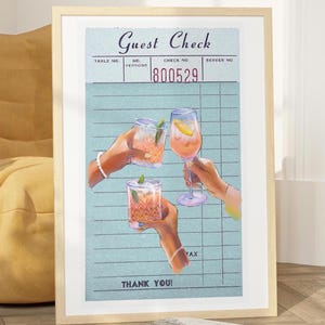 Blauwe kunst cocktailprint cocktailprint retro stijl gastencheque print preppy alcohol poster bar winkelwagen print retro stijl gastencheque trendy kunst