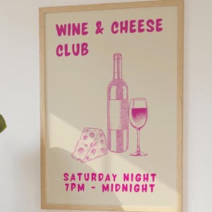 Italian Art Wine and Cheese Club Print Retro Food Poster Vintage Kitchen Print Mid Century Modern Print Retro Bar Cart Print Kitchen Gift
