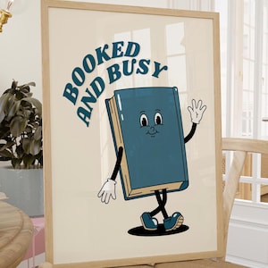 Blue Wall Art Booked And Busy Print Vintage Book Art Cute Reading Poster Vintage Classroom Wall Art Trendy Encouraging Quote Digital Print