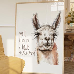 Llama A Little Awkward Funny Bathroom Wall Art Animal Humor Farmhouse Toilet Bathroom Decor Alpaca Print Cute Animal Apartment Wall Art