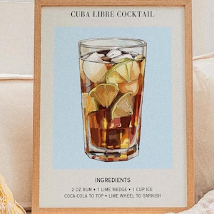 Bar Warenkorb Druck Cocktail Poster Hochzeit Signatur Getränkeschild Trendige Wand Minimalistische Elegante Raffinierte Retro Martini Cuba Libre Kunst