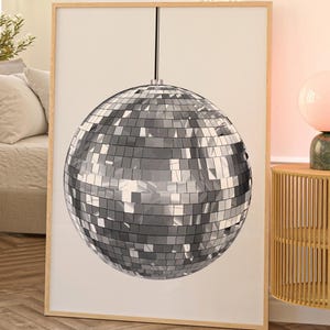 Retro Funky Mirror Ball Mirrorball Poster Disco Ball Print 70s Glamour Style Retro Dorm Decor Bar Cart Wall Art Gallery Wall Retro fun Decor