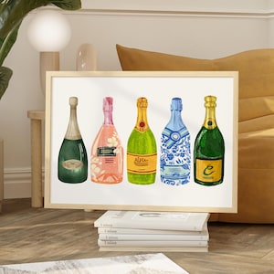 Retro Watercolor Champagne Cocktail Poster Aesthetic Girly Bar Cart Art Preppy Posters Watercolor Wine Bottle Cute Girly Poster Champagne