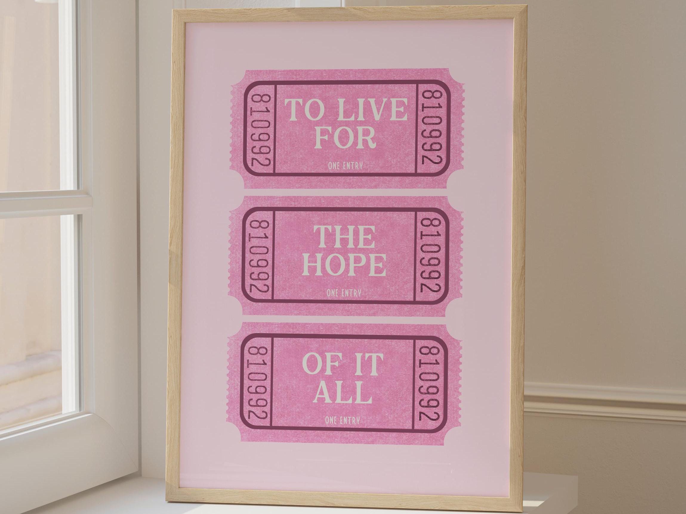 To Live For The Hope Of It All Music Lyrics Concert Ticket Wall Art Preppy Pink Taylor Lyrics Gift Coquette Room Decor Trendy Dorm Wall Art