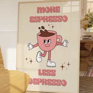 More Espresso Less Depresso Coffee Wall Art Print Pink Retro Quote Poster Coffee Lover Funky Kitchen Print Coffee Prints Digital Download