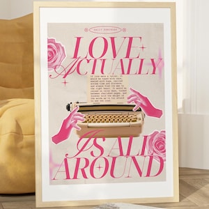 Retro Typography Wall Art Actually Love Is All Around Art Print Poster Home Warming Gift Trendy Home Decor Mid Century Print Kitchen Art