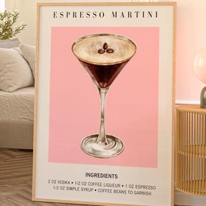 Espresso Martini Art Print Bar Cart Decor Cocktail Poster Party Signature Drink Sign Trendy Muur Minimalistisch Elegant Verfijnd Slaapzaal Decor