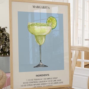 Margarita Cocktail Art Bar Cart Decor Cocktail Poster Party Signature Drink Sign Trendy Muur Minimalistisch Cocktail Recept Retro Blue Bar Art