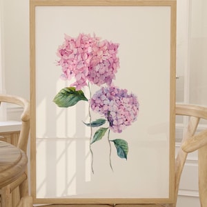 Hydrangea Floral Watercolor Print Hydrangea Wall Art Print Hydrangea Farmhouse Painting Decor Pink Floral Digital Download Ready To Frame