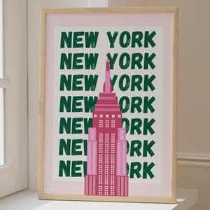 New York City Travel Print Digital Art Poster Pink Green NYC Travel Exhibition Print Cute Trendy Wall Art Dorm Wall Art Birthday Gift Green