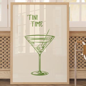 Martini Print Bar Art Print Minimalist Cocktail Poster Blue Green Cart Wall Art Bar Printable Art Drinks Wall Decor Digital Download Art