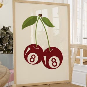 Vintage esthetische poster rode Eight Ball kersen retro kunst aan de muur Magic Eight Ball kersen 8 ball Cherry Art Pool Ball Cherry Red keukenkunst